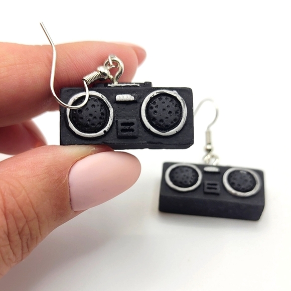 Retro Boombox Earrings - Black - Picture 3 of 3